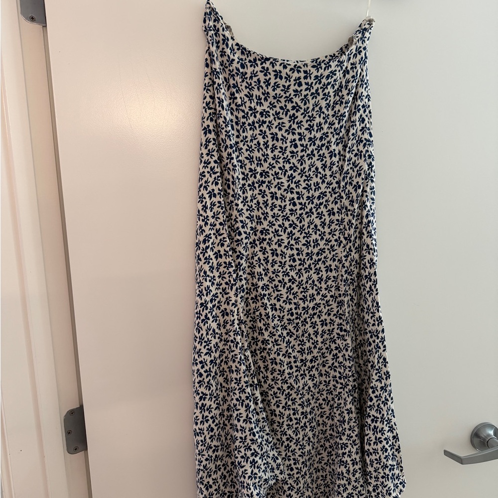Reformation White Maxi Skirt with Navy Floral Print